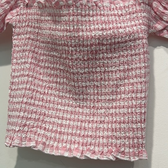 Chaser pink white gingham print puff statements sleeve smocked top small women’s - Picture 3 of 4